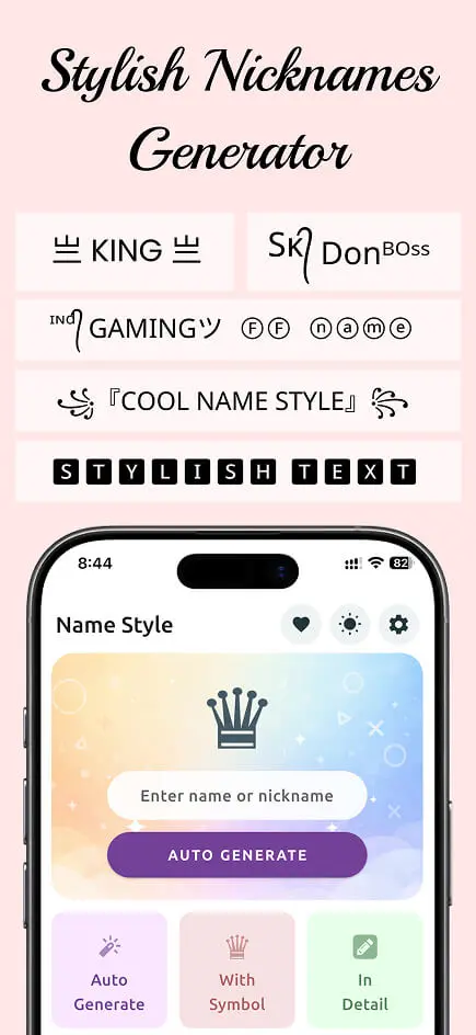 Nickname Generator App Preview Screen